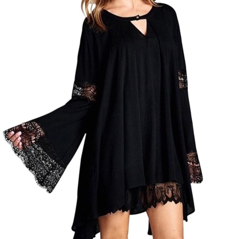 SWING TUNIC Lace Bell Sleeve Top Boho Mini Dress
